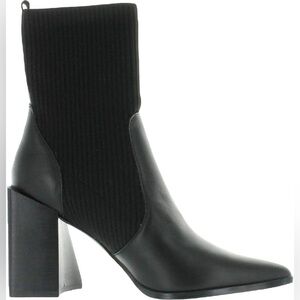 Steve Madden - Tackle Ribbed Cloth Leather Pointed  Square Heel Ankle Boot 9.5